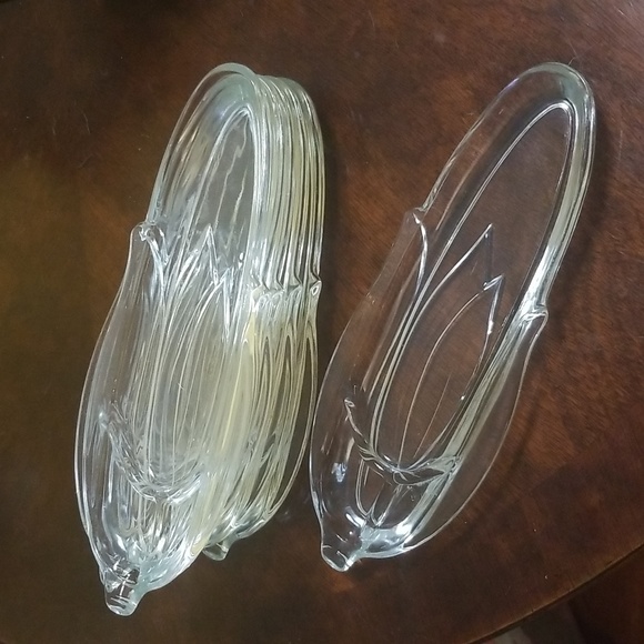 CORN ON THE COB PRESSED CLEAR GLASS DISHES W BUTTER/SALT COMPARTMENTS 6PIECES - Picture 4 of 4